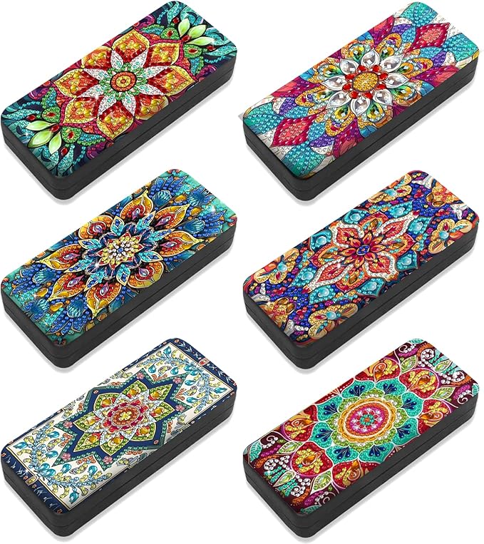 Leatrice 6pcs 5d Diamond Art Kits for Adults Small Diamond Painting Kit Eyeglass Case Hard Shell Gem Art Paint by Diamonds Dots DIY for Beginner Women