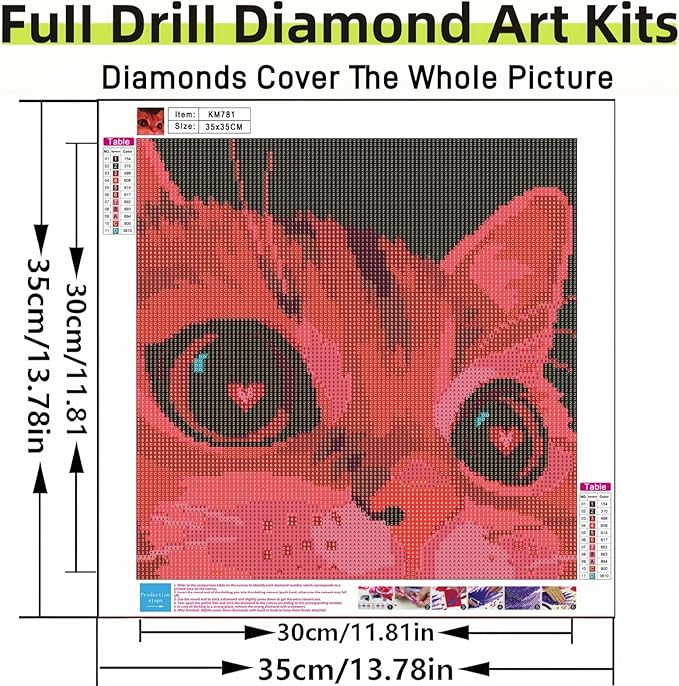 Red Cute Cat 5D DIY Diamond Painting Kits for Adults, Diamond Art Kits for Beginners, Full Drill Dot Painting Gem Art Kits for Home Wall Decor13.78 x13.78 Inch
