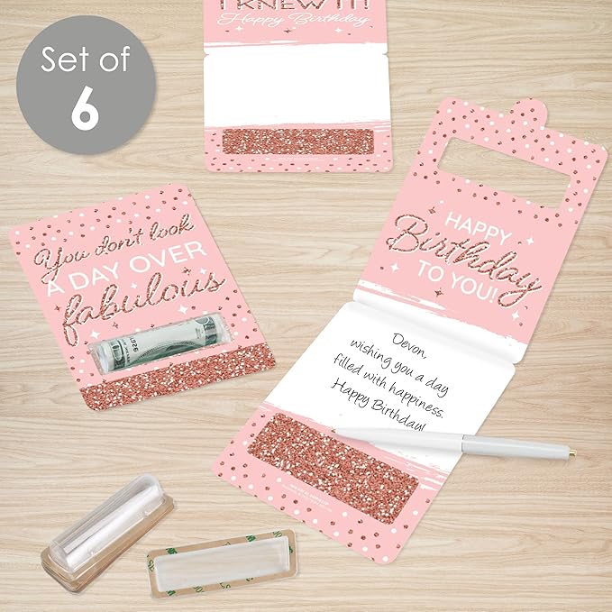Big Dot of Happiness Pink Rose Gold Birthday - DIY Assorted Happy Birthday Party Cash Holder Gift - Funny Money Cards - Set of 6