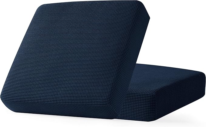 CHUN YI 2Piece Stretch Couch Cushion Covers, Sofa Seat Slipcovers for Pets, Suitable for Armchair Loveseat Sofa with Spandex Jacquard Washable Fabric (2Piece,Navy)