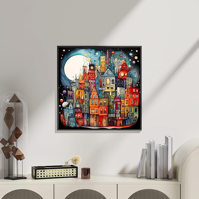 Dreamy Towns Diamond Art Kits for Adults, 5D Diamond Painting for Adult Beginners, DIY Full Drill Round Gem Painting Dot Art for Adults, Home Wall Decor 13.78x13.78 Inch