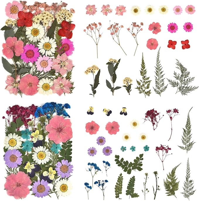 DALARAN Dried Flowers for Resin 100pcs Natural Flowers and Leaves Compressed Vacuum Packed DIY Pressed Flowers for Epoxy Jewelry Candles Soap Nail Production
