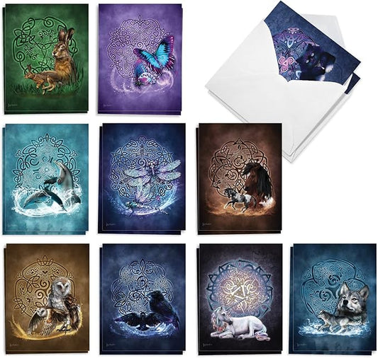 The Best Card Company - 20 Assorted Blank Notecards Bulk Box Set 4 x 5.12 Inch with Envelopes (10 Designs, 2 Each) - Celtic Totem AM10207OCB-B2x10