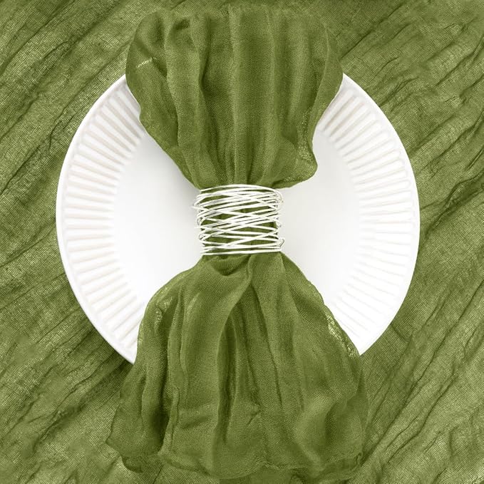 50 Pack Olive Green Cheesecloth Napkins Spring Cloth Napkins Set of 50 Olive Dinner Napkins Bulk 21x21 Inches for Wedding Bridal Shower Baby Shower Valentine's Day