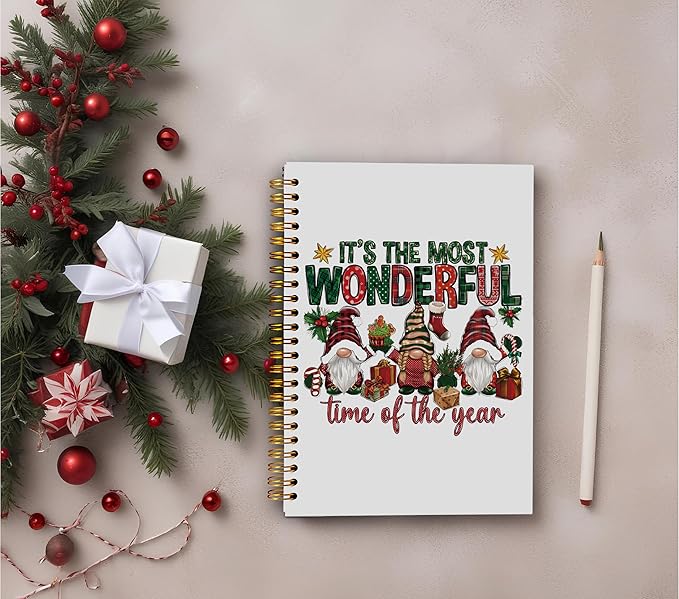 Gnome Christmas Notebook, It's the Most Wonderful Time of the Year Christmas Journal, Gnome Gifts, Christmas Office Gifts for Coworkers, Christmas Spiral Notebook 5.5x8.3 Inch