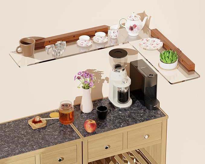 Acrylic Floating Shelves with Solid Wood Base, Wall Mounted Shelf for Plants, Perfume, Nail Polish, Bathroom, Bedroom & Living Room Décor
