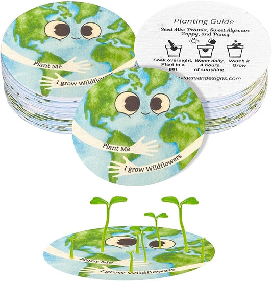 25 Plantable Seed Paper Cards- Earth Circles with Wildflower Seeds, Craft Activity, Educational Garden Party Favor, School Crafts - 2.5 inch
