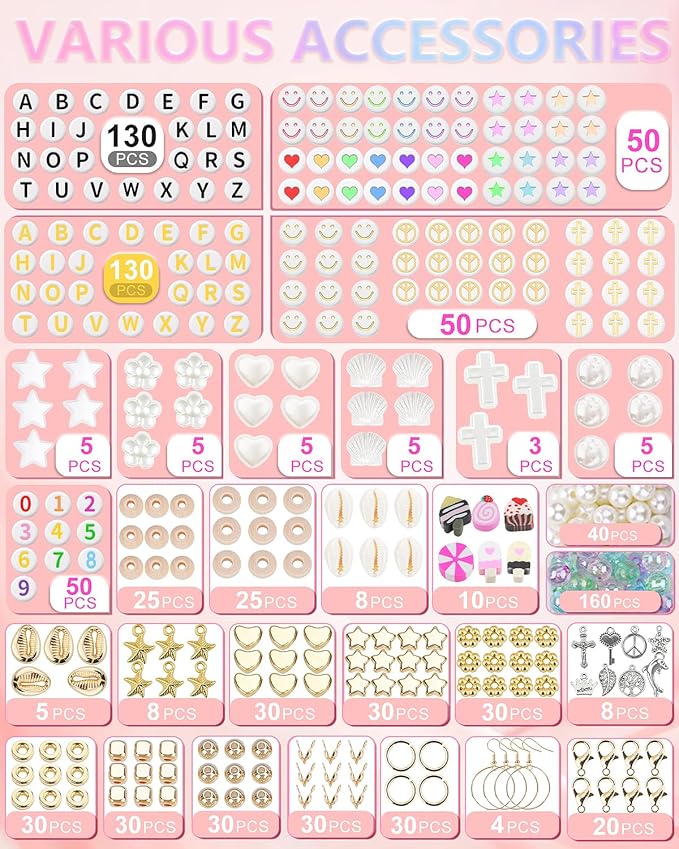 BestNow Friendship Bracelet Making Kit with 28 Colors 4200Pcs Clay Beads 400Pcs Letter Beads for Jewelry Making Cute Charm Number Heart & Pattern Beads Ideal Gifts for Girls 6-13