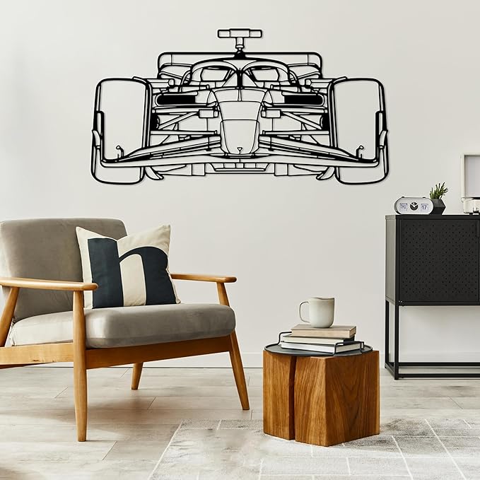 Formula Car Metal Wall Art, Sports Car Metal Silhouette, Formula Car Lovers Metal Wall Decor, Racing Gifts For Men, Minimalist Sculpture for Garage, Man Cave, Gift for Father's, (Black-30 x 8.2” inch)