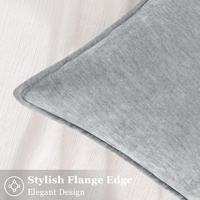 decorUhome Spring Couch Euro Sham Throw Pillow Covers 22x22 Set of 2, Decorative Soft Velvet Neutral Chenille Pillow Covers with Elegant Design for Sofa Bed Living Room Home Decor, Ultimate Gray