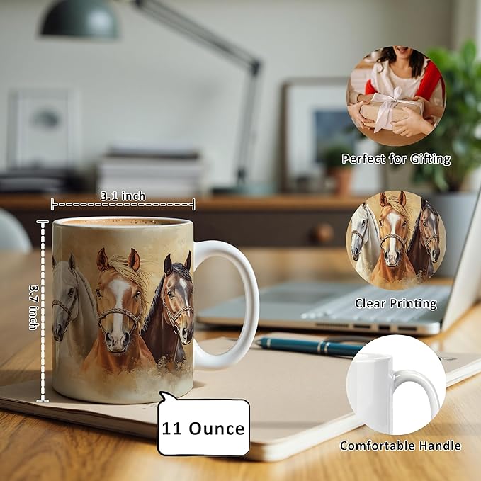Horse Mug 11 oz, Horse Gifts for Women Men, Gifts for Horses Lovers Coffee Cups Ceramic, Animal Lover Gift Ceramic Mug for Coffee Tea Hot Cocoa Home Office Work