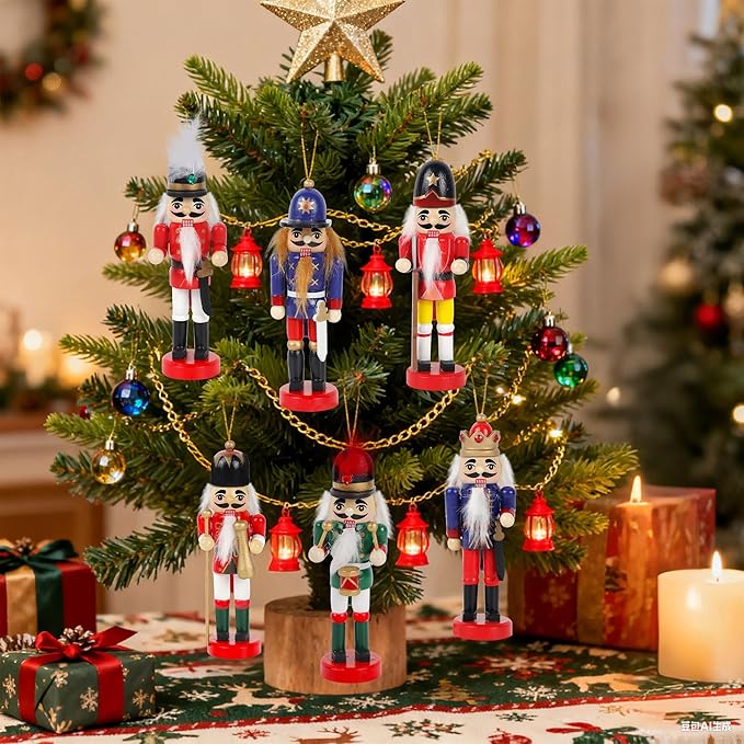 Joliyoou Wooden Christmas Nutcracker, 12 Pcs Mini Soldier Figurines 5.1 inch Nutcracker Ornaments for Xmas Gifts