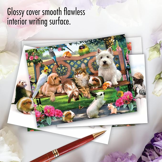 The Best Card Company - 10 Blank Animal Cards Boxed (4 x 5.12 Inch) - Assorted Pets, Zoo, Wildlife Cards for Kids - Off the Leash M6641OCB