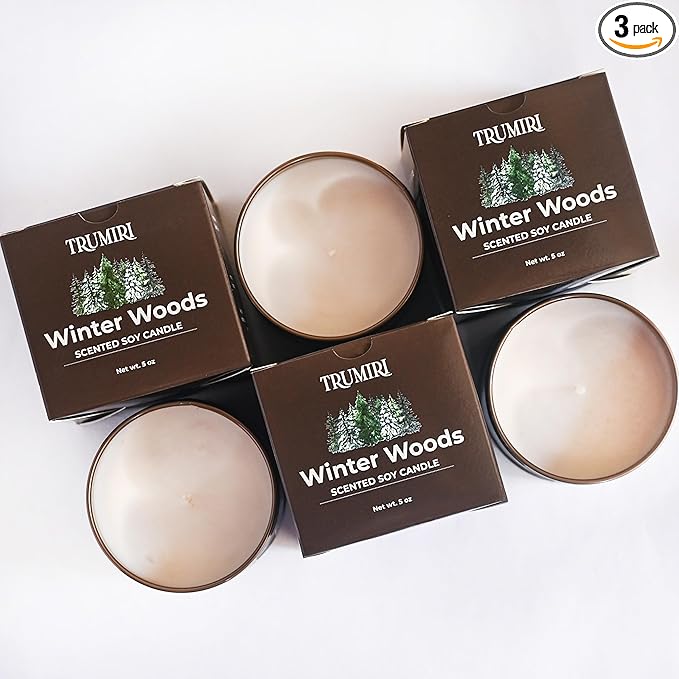 Winter Woods - Soy Candles for Home Scented - for Fall Christmas Holidays - Pack of 3 x 5oz Natural Clean Non Toxic - Long Lasting Highly Scented Pet Safe - Velas Aromáticas para el Hogar Pine Candel