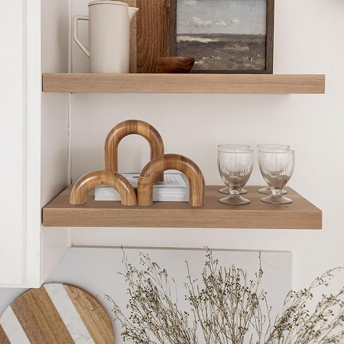 Oakrain 3 Pcs Wood Shelf Decor Aesthetic, Modern Aesthetic Home Decor Accent, Decorative Object for Coffee Table, Book Shelf, Minimalist Table Decor for Console, Living Room, Entryway, Brown