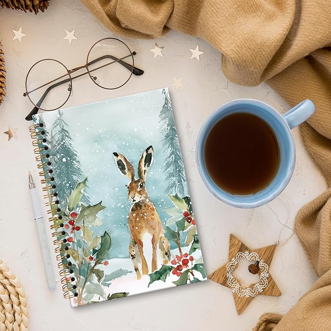 XNXLDYLH Christmas Winter Bunny Notebook Journal for Kids, Rustic Farmhouse Aesthetic Spiral Notebook, Woodland Journals Notebooks for Women, Christmas Bunny Office School Supplies Gifts, 5.5x8.3 Inch
