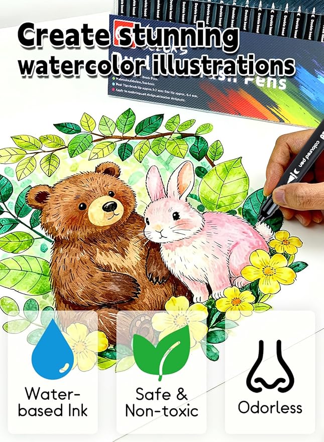 60 Colors Dual Markers Brush Pens, Fine Felt & Brush Tip Marker Christmas Gifts for Kids and Adults, Stocking Stuffers Art Marker Pens for Coloring Book Journaling Note Taking Hand Lettering