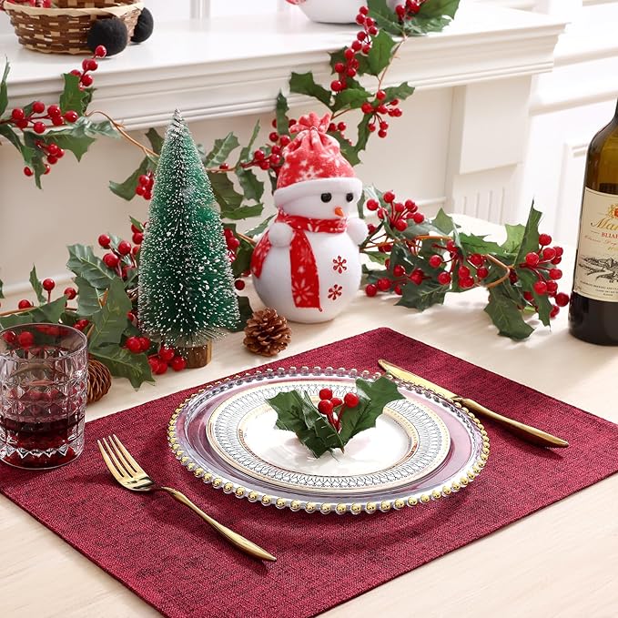 homing Cotton Linen Placemats Set of 8, Cloth Washable Farmhouse Dining Table Mats for Indoors & Outdoors, Easy to Clean, Red, 13 x 19 Inch