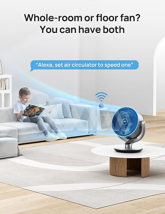 Dreo 16 Inch 25dB Quiet Smart Fans for Bedroom, DC Room Fan with Remote, 120°+120° Oscillating Fan, 6 Modes, 9 Speeds, 12H Timer,Works Alexa/Google/WiFi/Voice Control, Silver, Oversize (DR-HAF004S)
