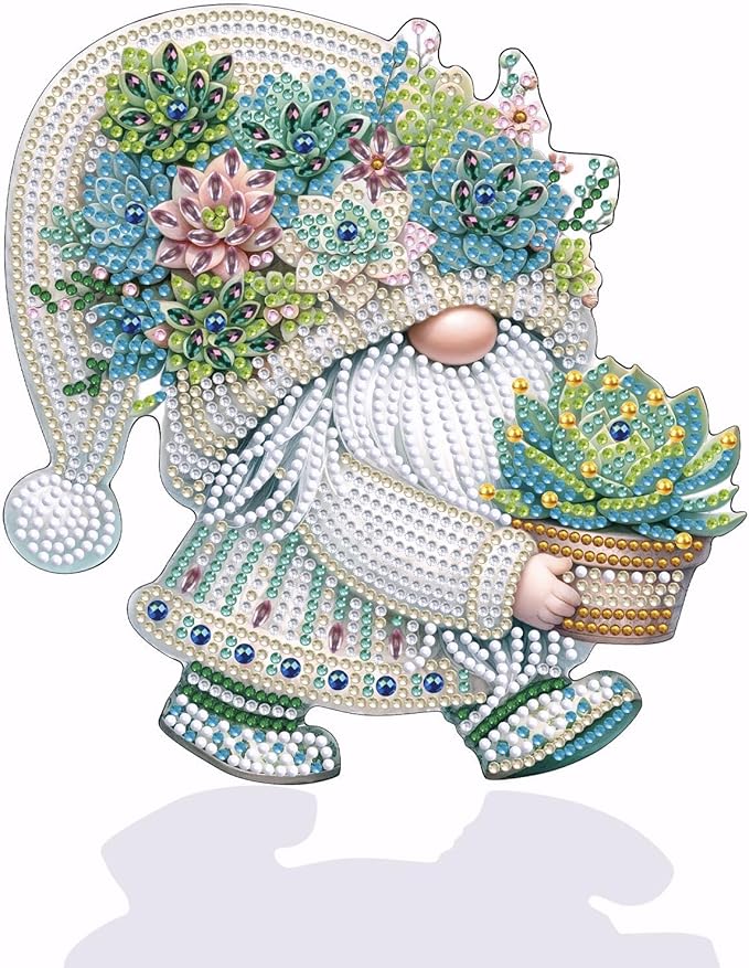 Tabletop Diamond Art Kits for Adults - Succulents Gnome Diamond Painting Figurines Ornaments, DIY Diamond Art Statues Diamond Dots Sculpture Special Shaped Paintings with Diamonds Gem Art and Crafts
