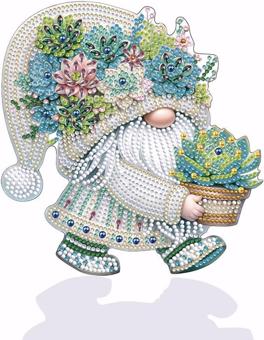 Tabletop Diamond Art Kits for Adults - Succulents Gnome Diamond Painting Figurines Ornaments, DIY Diamond Art Statues Diamond Dots Sculpture Special Shaped Paintings with Diamonds Gem Art and Crafts