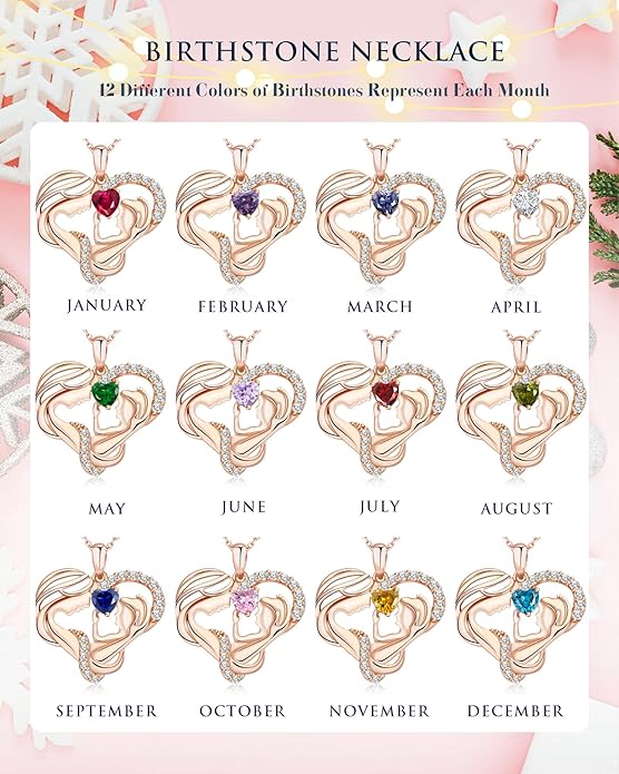 Mothers Day Gifts for Mom - Rose Heart Necklaces for Women, 925 Sterling Silver Birthstone Jewelry to My Wife Necklace, Birthday Gifts for Mother Grandma Girlfriend Her