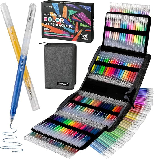 120 Color Gel Pens for Adult Coloring Books,1.0mm Fine Point Acrylic Gel Pens,Glitter Colored Gel Pens Set,Large Capacity Artist Maker Pens for Drawing Doodling Journaling, Art Supplies and DIY Crafts