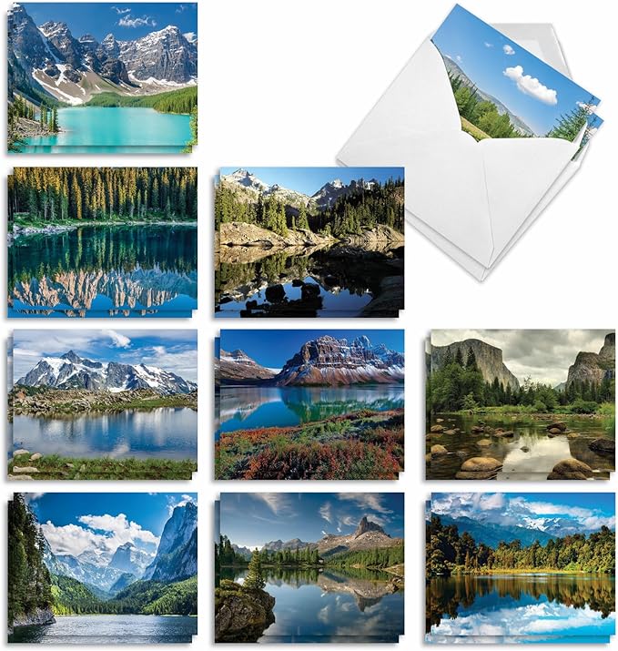 The Best Card Company - 20 Landscape Nature Note Cards Blank (4 x 5.12 Inch) (10 Designs, 2 Each) - Reflections AM1728OCB-B2x10