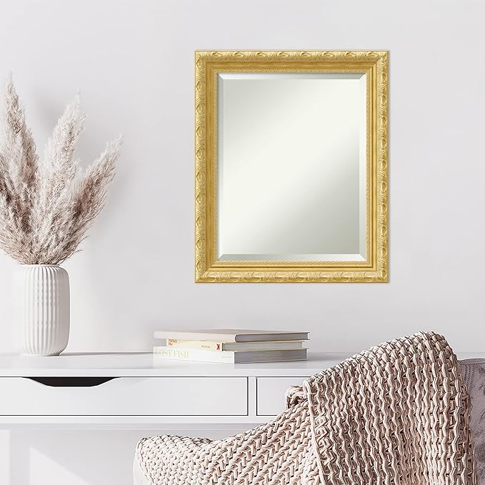 Amanti Art Gold Wall Mirror 24x20 Versailles Gold Rectangle Bathroom Mirror for Wall Decor Living Room, Small Traditional Wood Frame, Hangs Horizonally and Vertically, Bathroom Decor, Beveled Edge