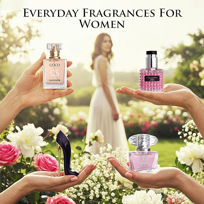 Essential 4 PC Mini Perfume Set, Birthday Gift Set for Women, Eau De Parfum 30ml Each, Vanilla Perfume & Floral Fragrance, Long-Lasting Travel Size, C5, Verse Pink Crystal, Nice Girl & Valentine