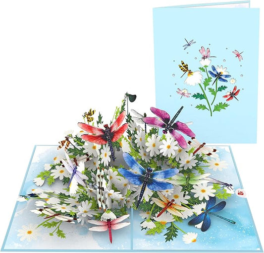 Pop Up Birthday Card for Women – Dragonfly 3D Flower Card, Handcrafted Greeting Card for Her, Mom, Sister, Friends, All Occasions Gift