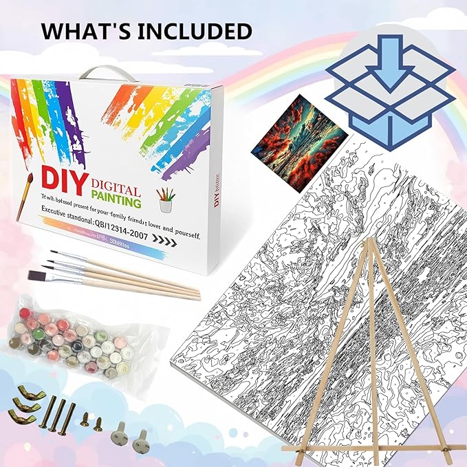 BAISITE Paint by Numbers Kit for Adults,16" Lx20 W Canvas for Painting Kits for Adults in Colorful Box-Breathtaking Colorful Scenery 8481-Already Stretched on a Wooden Frame