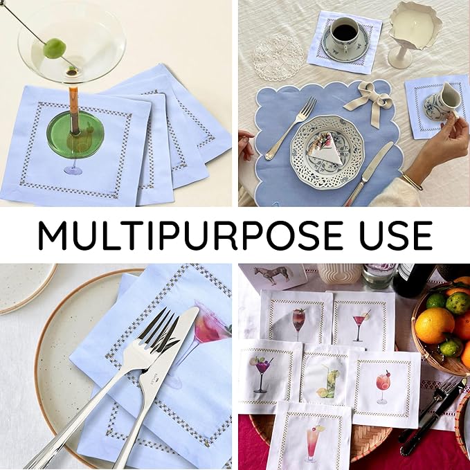 Cocktail Napkins Set of 6, 6x6 inch, 100% Pure Cotton, Unique Printed Patterns, Reusable & Washable Napkin Coasters for Beverages, Parties & Everyday Use (Tropical Fruit Cocktail)