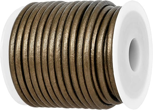 GENIQUE Real/Genuine Round Leather String Cord for Necklace, Bracelets, Jewellery, Braiding (Military Green Metallic, 3mm)