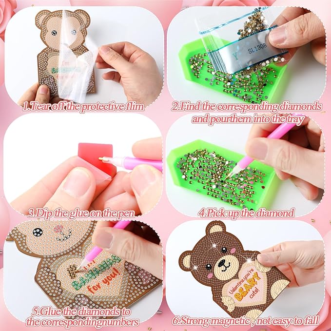 Saillong 12 Pack Valentine's Day Diamond Painting Greeting Card Kit Animal Diamond Art Cards with Envelopes Valentine 5D Rhinestones Painting Making Kits for Adult DIY Craft Family Friend Holiday Gift