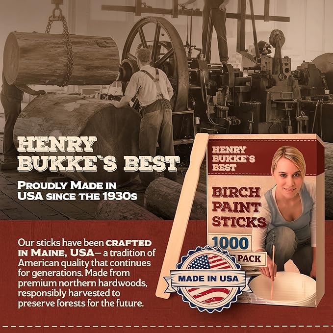 Henry Bukke's Best Birch Paint Sticks, 18,000 Bulk Value, 12 Inch – Clean & Smooth for Automotive, Industrial, Beauty, Art & Craft Projects, Made in USA