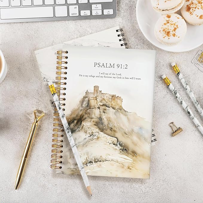 Christian Journal,Christian Journals for Women,Bible Study Notebook,Prayer Journal,Christian Faith Notebook for Note Taking and Scripture Reflection, Psalm 91:2 Watercolor A5 Spiral Hardcover 5.5x8.3