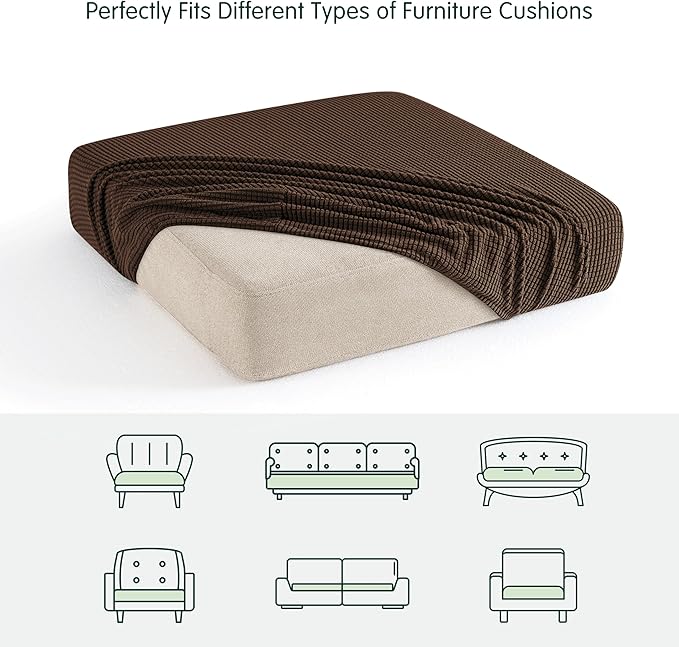 CHUN YI Small Couch Cushion Cover Stretch, Sofa Seat Slipcovers for Pets, Suitable for Armchair Loveseat Sofa with Spandex Jacquard Washable Fabric(Small,Chocolate)