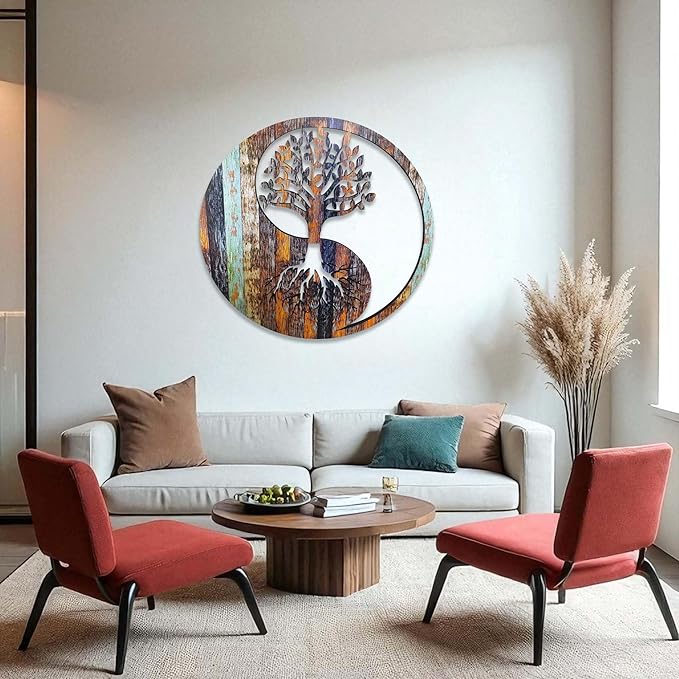Venovez Wood Wall Art, Yinyang Life Tree, Nautical Wall Decor, 20x20in, Unique Gift