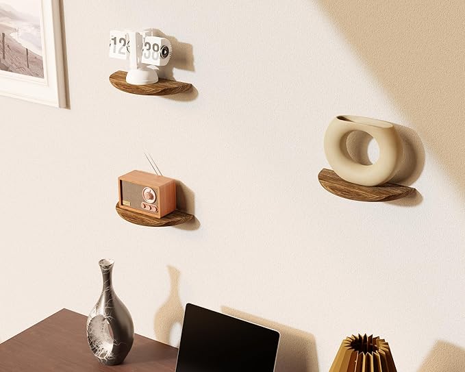 Solid Wood Half Round Rustic Floating Shelves, Natural Wood Wall Shelves, Elevate Your Space. Perfect for Living Rooms, Bathrooms, Bedrooms, Offices, Children's Rooms,Pictures Plants Books