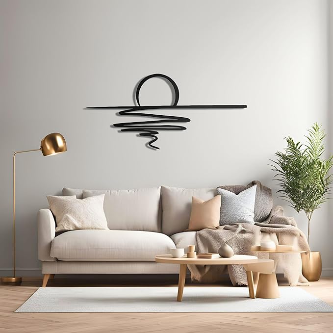 pluviart Sunrise Metal Wall Art, Home Decor, Sun Wall Decor, Wall Hanging, Large Wall Art, Housewarming Gift, Home Decor, Modern Minimalist Sun Decor for Living Room (40"x19")