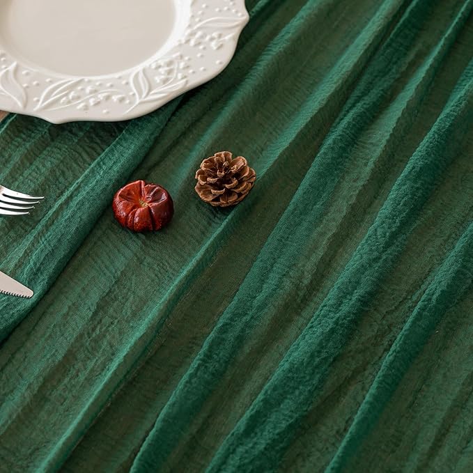 Keketoarrange Emerald Green Table Runner Cheesecloth Gauze 120 Inch 10 FT Rustic Boho Cheese Cloth Table Decor for Wedding Baby Bridal Shower Party Long Sheer Vintage Spring Home Decorations