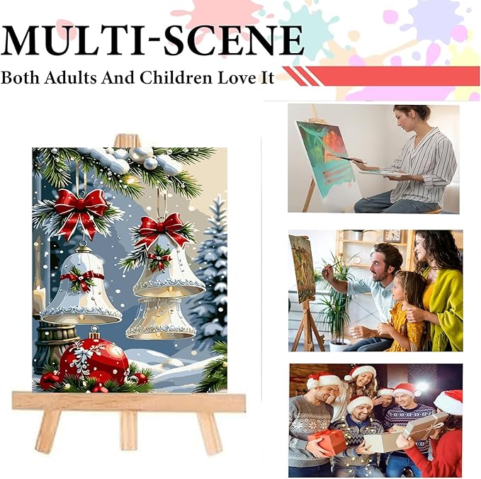 Christmas Bell Painting by Numbers Kit for Adults Beginner,Paint by Numbers Easy for Adults,Winter Landscape Adult Paint by Number Kits on Canvas,Number Painting Oil Painting Home Wall11.8X15.8 Inch