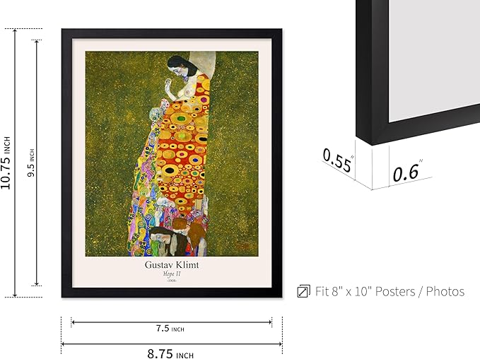 Poster Master Vintage Gustav Klimt Poster - Retro Hope II Print - Art Nouveau - Abstract Art - Symbolism Art - Aesthetic Art - Classic Painting - Colorful Living Room Decor - 8x10 Black Framed