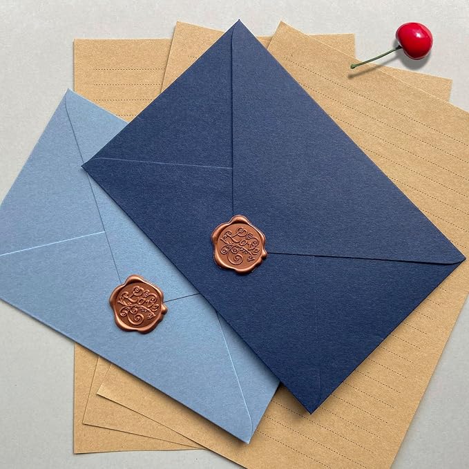 Tuhangcc Premium Velvet-Touch Stationery Set with Unique Design Colors - Best Paper and Elegant 4x6 Envelopes (24 Writing Sheets + 12 Envelopes) for Love Letters and Party Invitations(Blue)