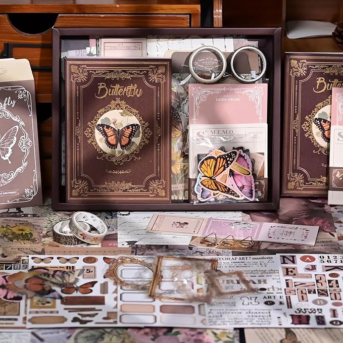 Funto Scrapbooking Kit(140 PCS), Vintage Collection-Whispers of Nature, Perfect for Bullet Scrapbooking Materials, Planner DIY Arts Craft Collage