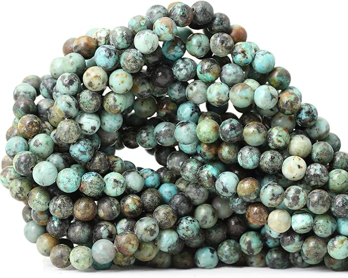 60PCS 6mm Natural African Turquoise Stone Gemstone Round Loose Beads for Jewelry Making DIY Bracelet Necklace Materials 1 Strand 15"