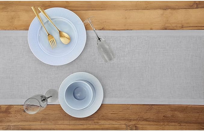 Solino Home Linen Soft Grey Table Runner 120 Inches Long - 100% Pure Linen 14 x 120 Inch Table Runner for Winter, Spring - Fete