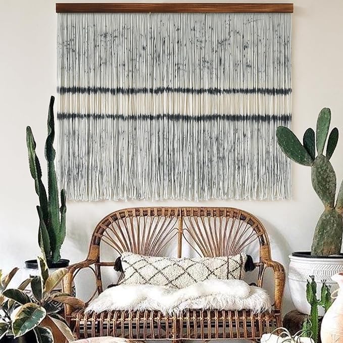 Flber Macrame Wall Hanging Dip Dyed Fiber Art Modern Minimalist Boho Wall Art for Living Room Bedroom Office Backdrop 39" W x 33" L