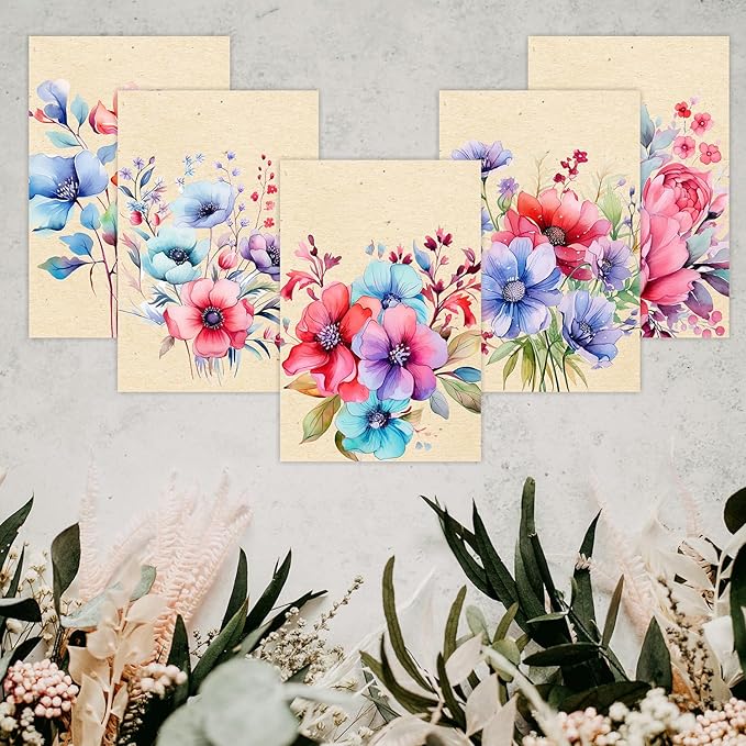PARTH iMPEX 36 Blank Floral Note Cards With Envelopes - 4 x 6 inch All Occasion Greeting Cards, Cute Vintage Flowers Stationery Thank You Notecards and Sealing Stickers